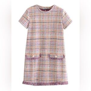 Goodnight Macaroon Purple Short Sleeve Tweed Mini Dress